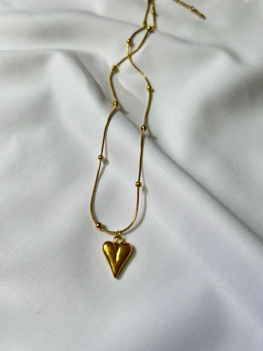 Golden Elongated Heart Bead Necklace - 18K Gold Plated