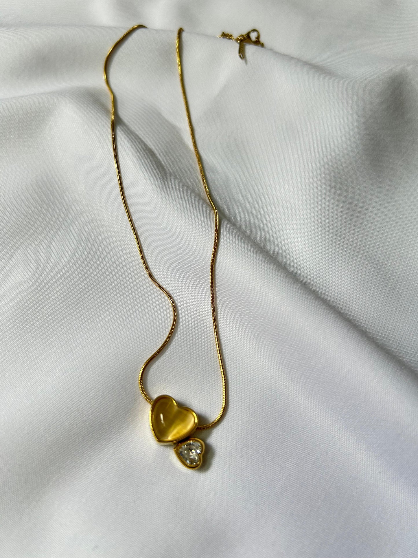 Golden Twin Hearts Pendant Necklace - 18K Gold Plated
