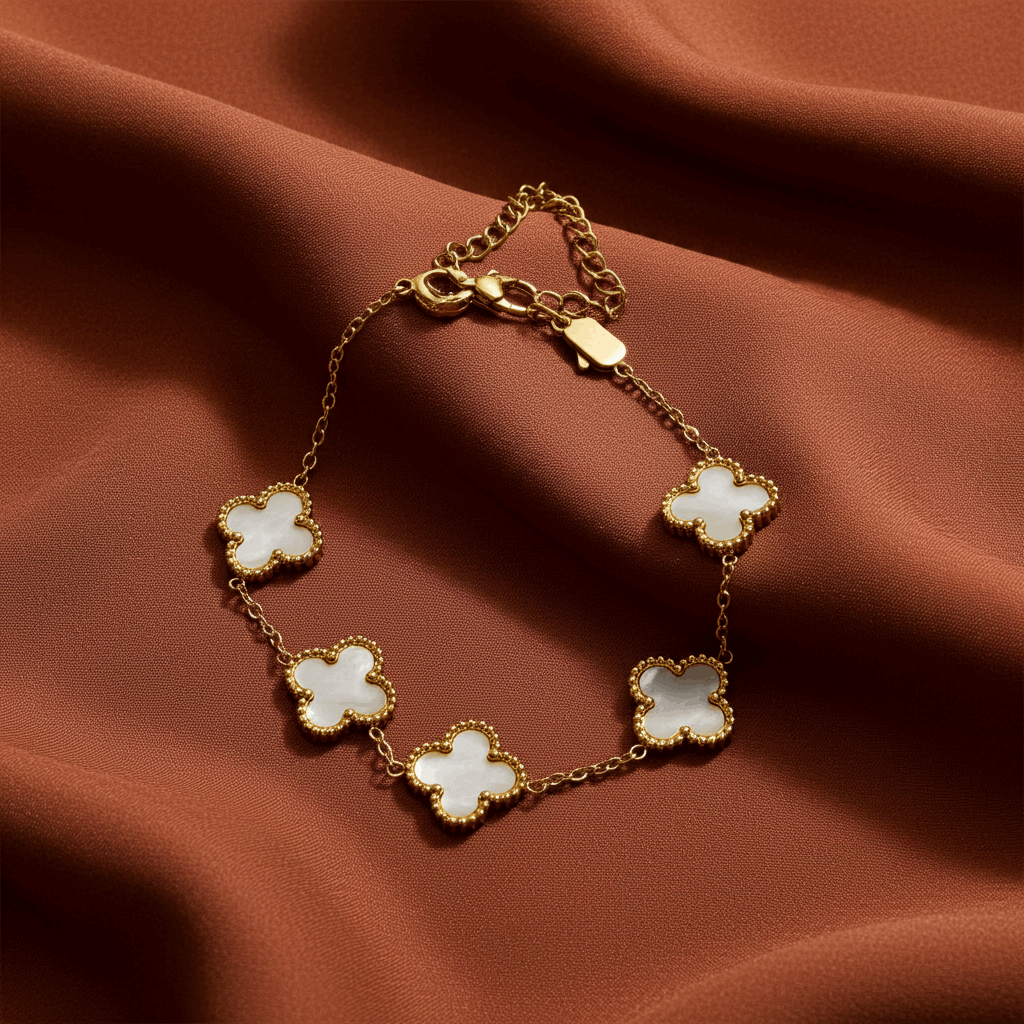 White Clover Link Bracelet – Gold Finish - Ruposhree