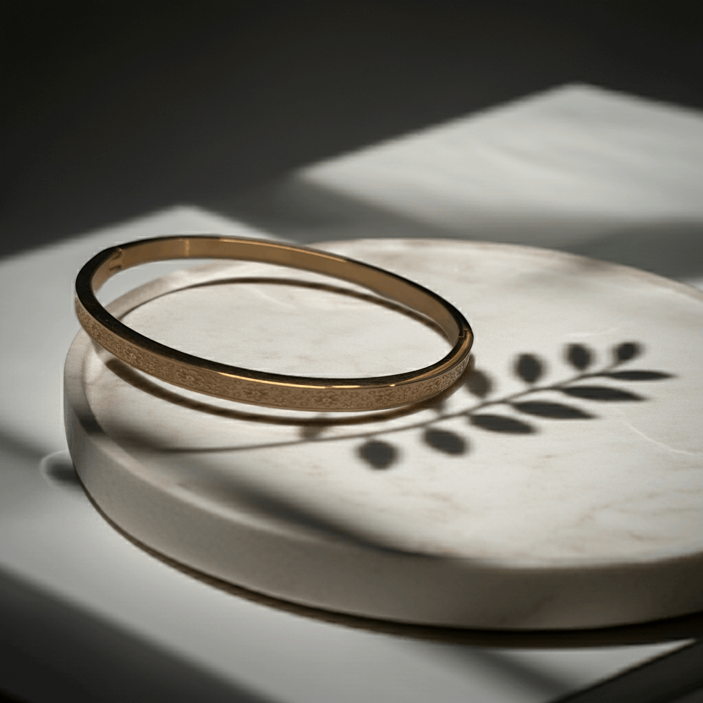 Elegant Rose Gold Floral Bangle – Minimalist Jewelry - Ruposhree