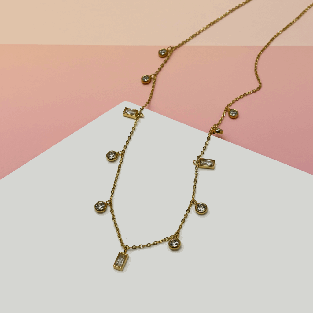 Elegant Charm Gold Necklace with Crystal Accents - Ruposhree