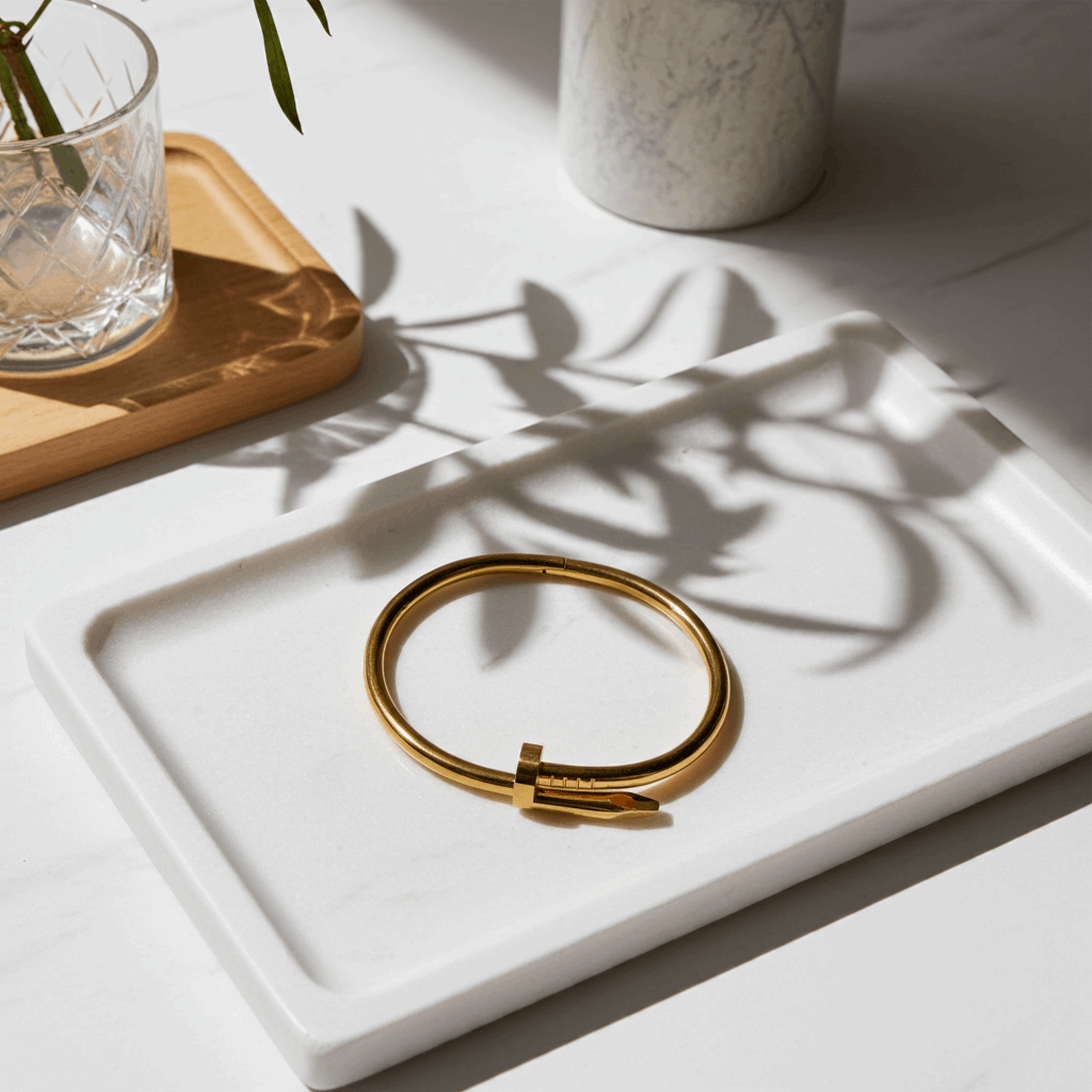 Golden Nail Head Bangle – Minimalist Luxe Statement Bracelet - Ruposhree