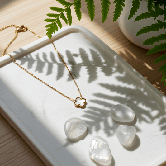 White Clover Charm Necklace - Gold Everyday Elegance - Ruposhree