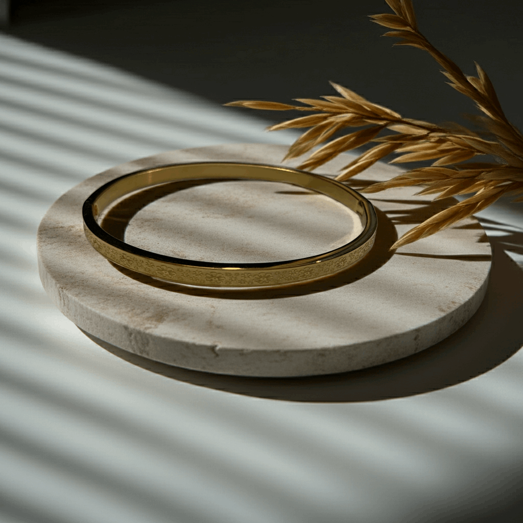 Golden Floral Engraved Bracelet – Minimalist Chic - Ruposhree