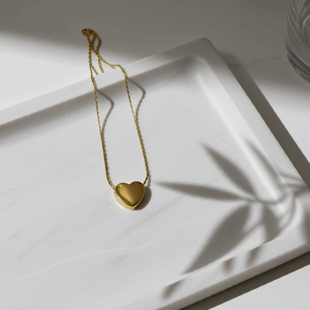 Classic Golden Heart Pendant Necklace - 18K Gold Plated - Ruposhree