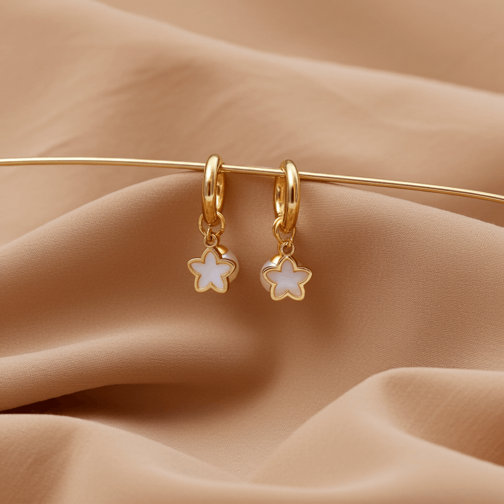 Golden Pearl & Clover Charm Hoop Earrings for Elegance and Style - Ruposhree