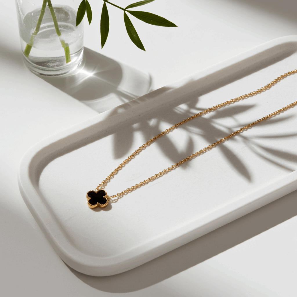 Black Clover Charm Necklace – Minimal Gold Elegance for Effortless Style - Ruposhree